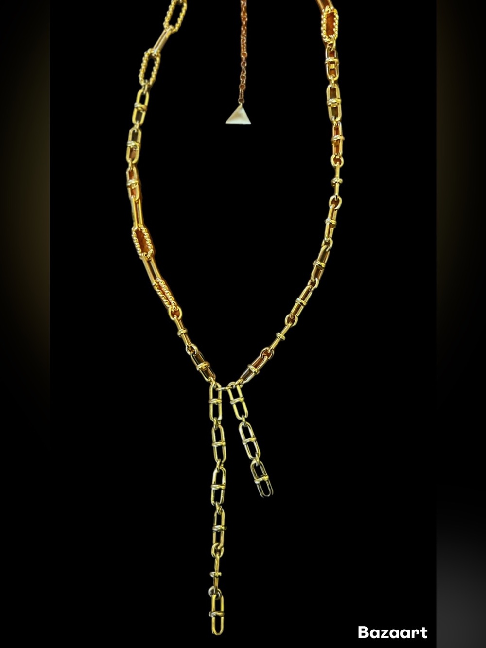 Anthropologie Gold Chunky Hardware Link Lariat Y-Necklace Statement NWOT